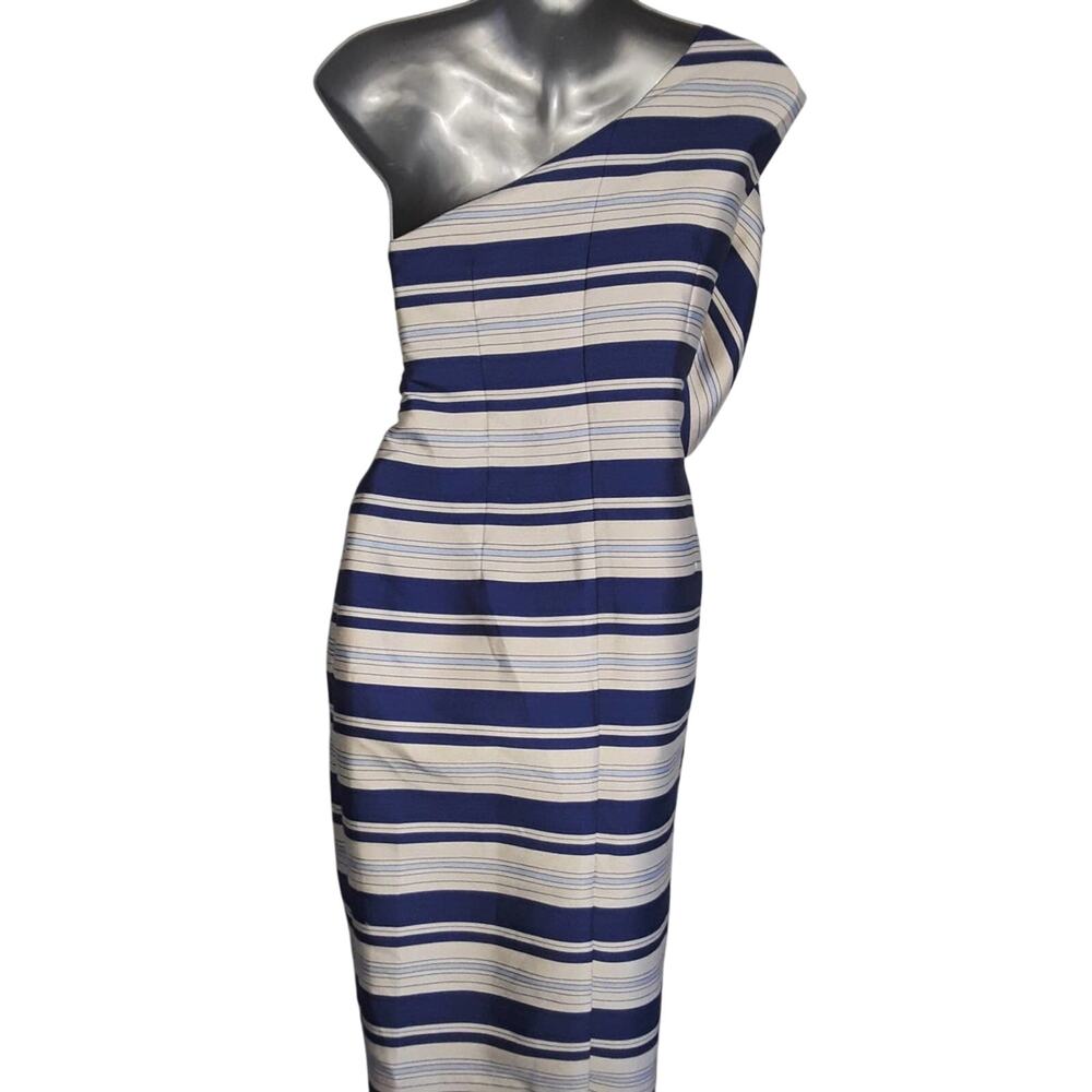 NWT Sz 4 Banana Republic One Shoulder Cascade Bow Striped Dress - Picture 6 of 9